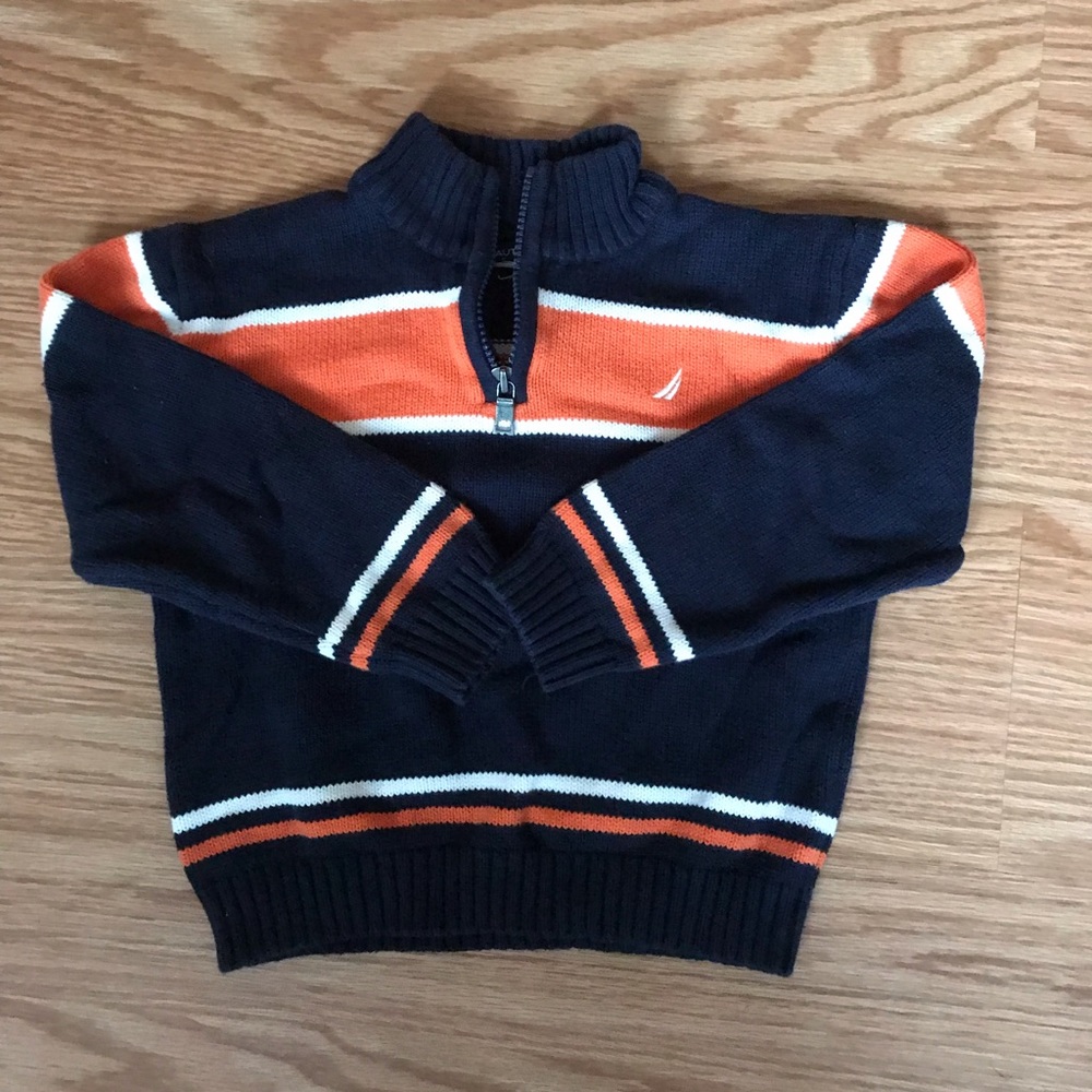 Nautica Boys 4T Knit Sweater Blue Orange Stripe